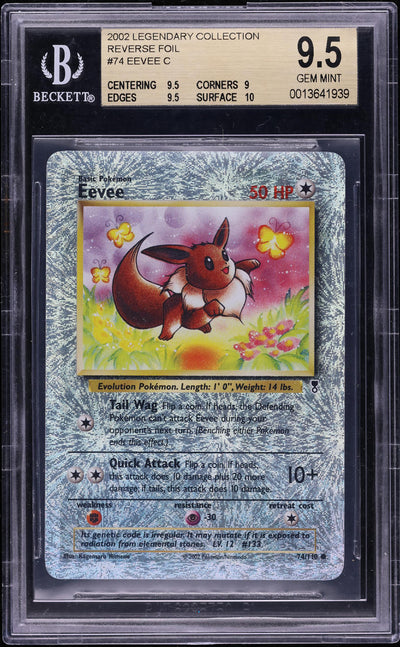 2002 POKEMON LEGENDARY COLLECTION REVERSE HOLO EEVEE #74 BGS 9.5 GEM MINT