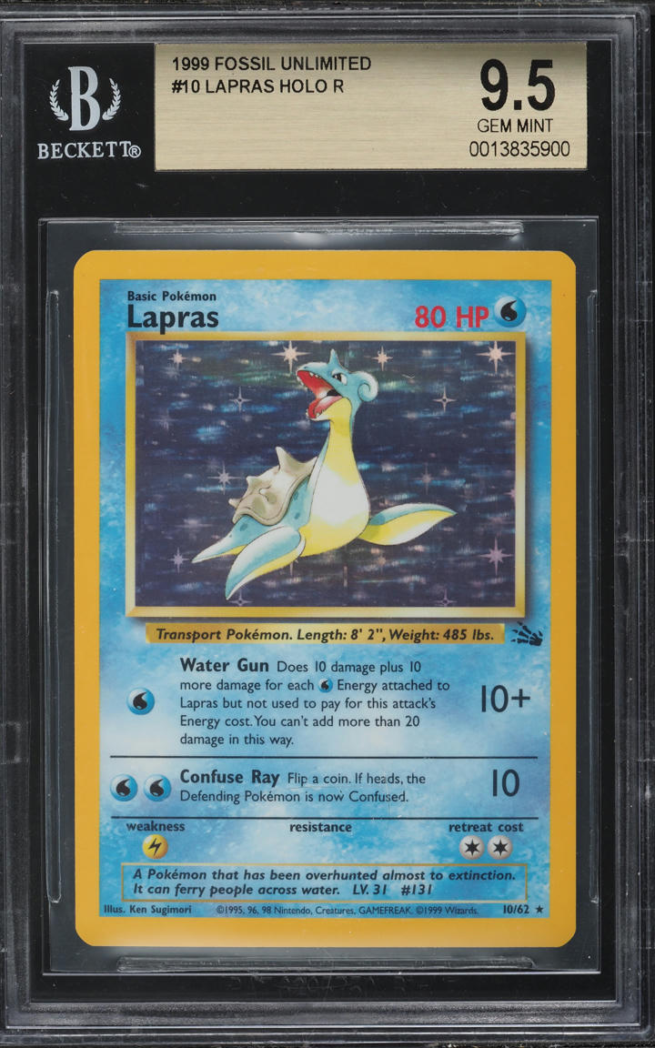 1999 POKEMON FOSSIL HOLO LAPRAS #10 BGS 9.5 GEM MINT