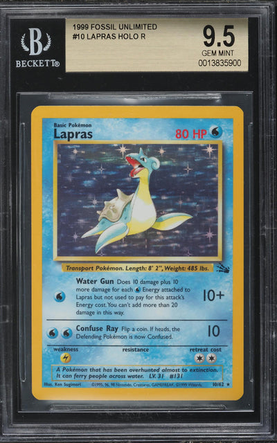 1999 POKEMON FOSSIL HOLO LAPRAS #10 BGS 9.5 GEM MINT