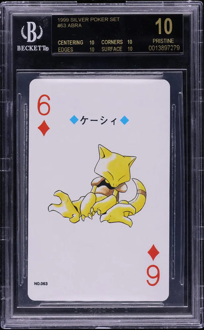 1999 POKEMON SILVER POKER SET PLAYING CARD ABRA #63 BGS 10 BLACK LABEL