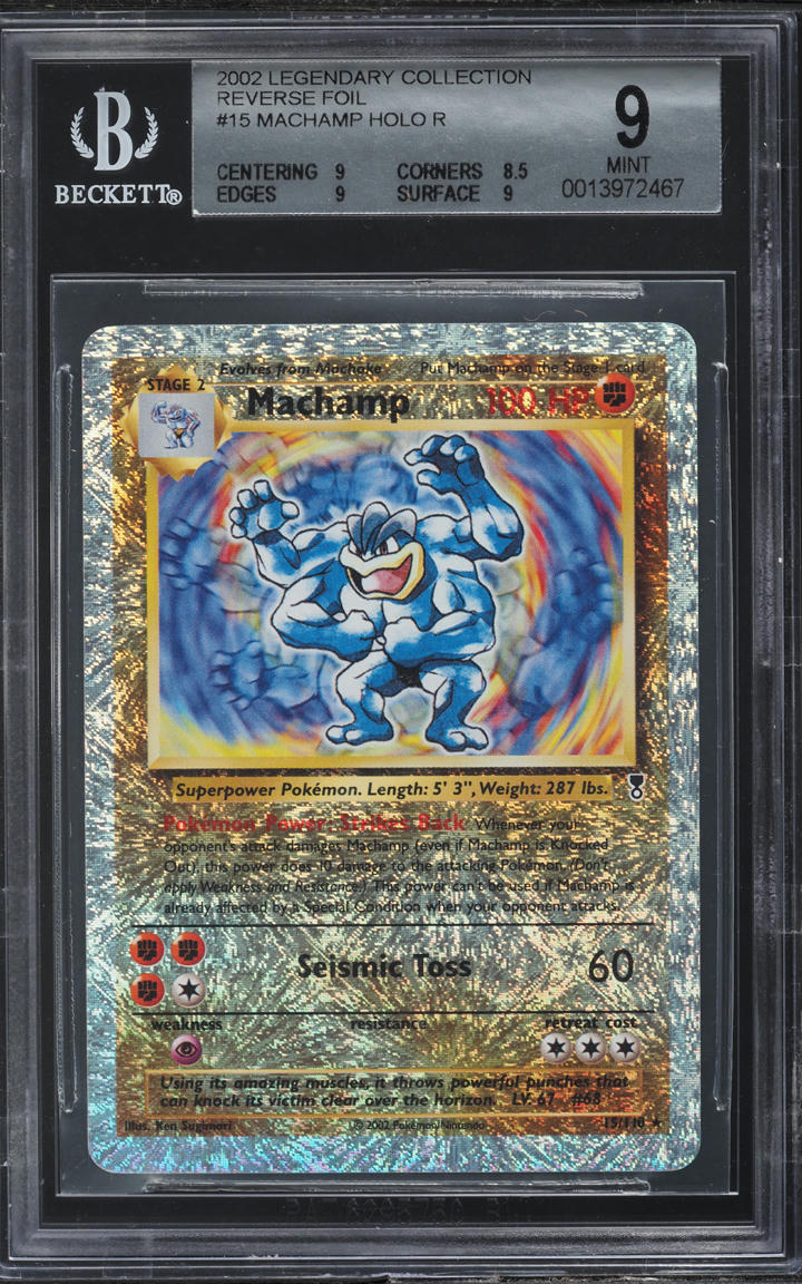 2002 POKEMON LEGENDARY COLLECTION REVERSE HOLO MACHAMP #15 BGS 9 MINT
