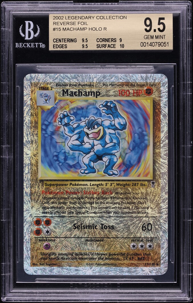 2002 POKEMON LEGENDARY COLLECTION REVERSE HOLO MACHAMP #15 BGS 9.5 GEM MINT