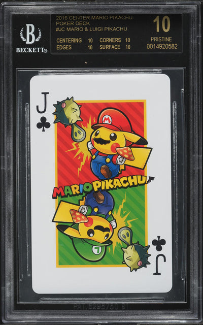 2016 POKEMON PLAYING CARDS MARIO LUIGI PIKACHU JACK OF CLUBS BGS 10 BLACK LABEL