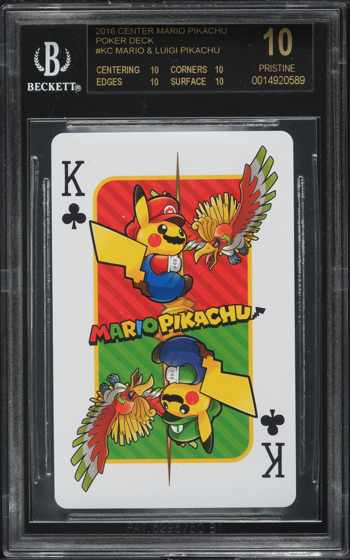 2016 POKEMON PLAYING CARDS MARIO LUIGI PIKACHU KING OF CLUBS BGS 10 BLACK LABEL