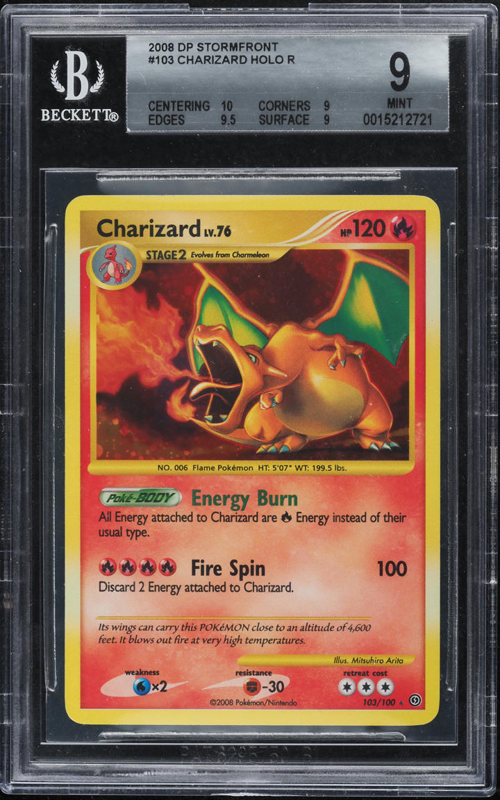 Dimind Charizard 2008 POKEMON DIAMOND & PEARL STORMFRONT HOLO CHARIZARD #103 BGS 9 MINT ...