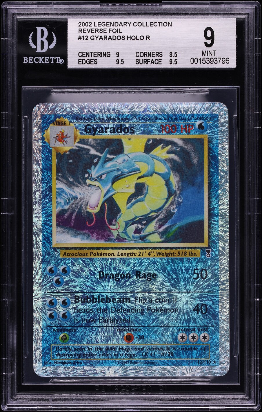 2002 POKEMON LEGENDARY COLLECTION REVERSE HOLO GYARADOS #12 BGS 9 MINT