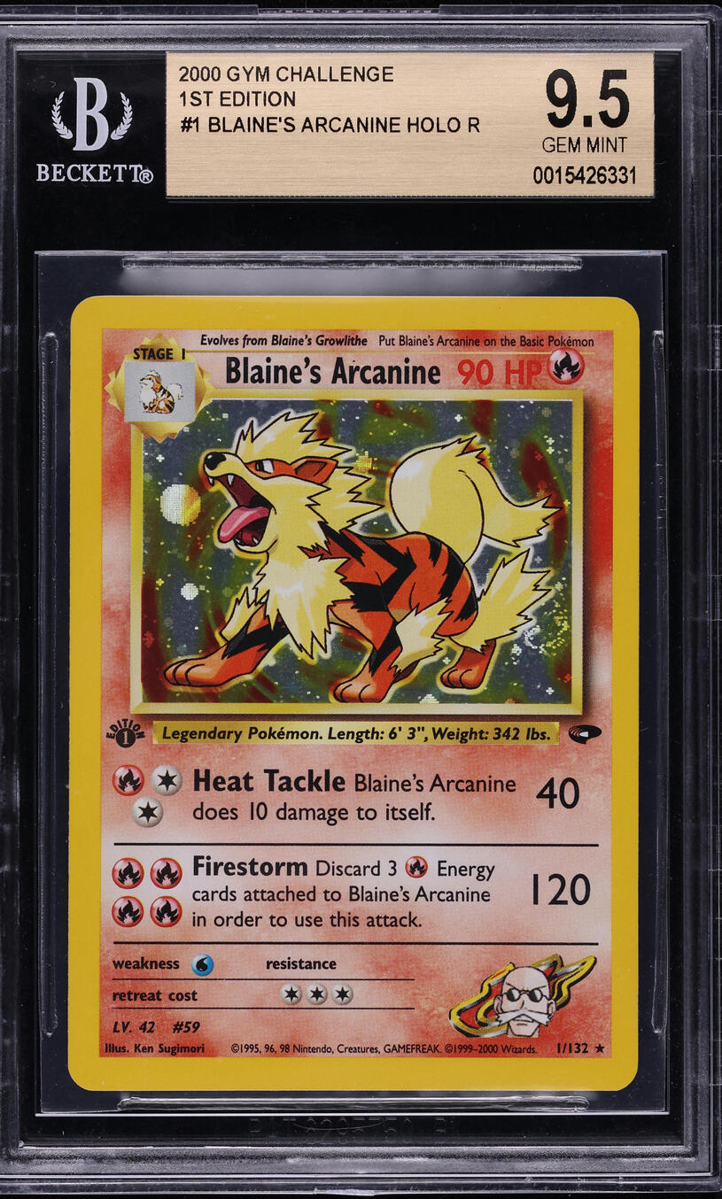 2000 POKEMON GYM CHALLENGE 1ST EDITION HOLO BLAINE'S ARCANINE #1 BGS 9.5 GEM
