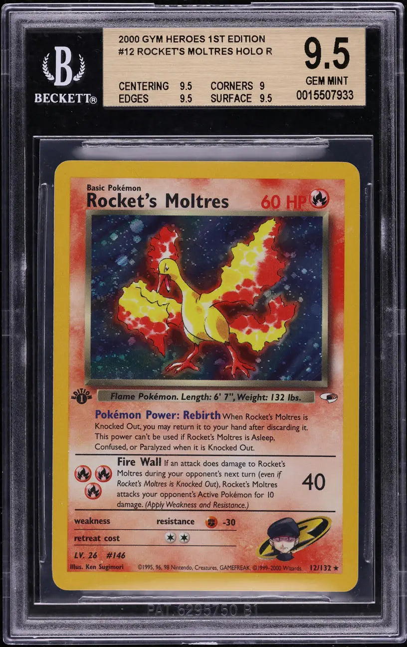 2000 POKEMON GYM HEROES 1ST EDITION HOLO ROCKET'S MOLTRES #12 BGS 9.5 GEM MINT
