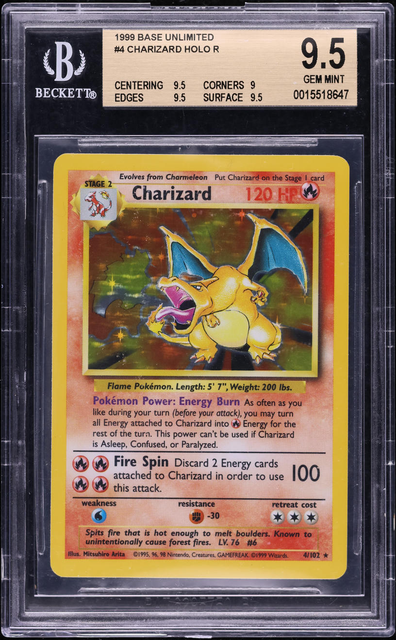 1999 POKEMON BASE SET HOLO CHARIZARD #4 BGS 9.5 GEM MINT
