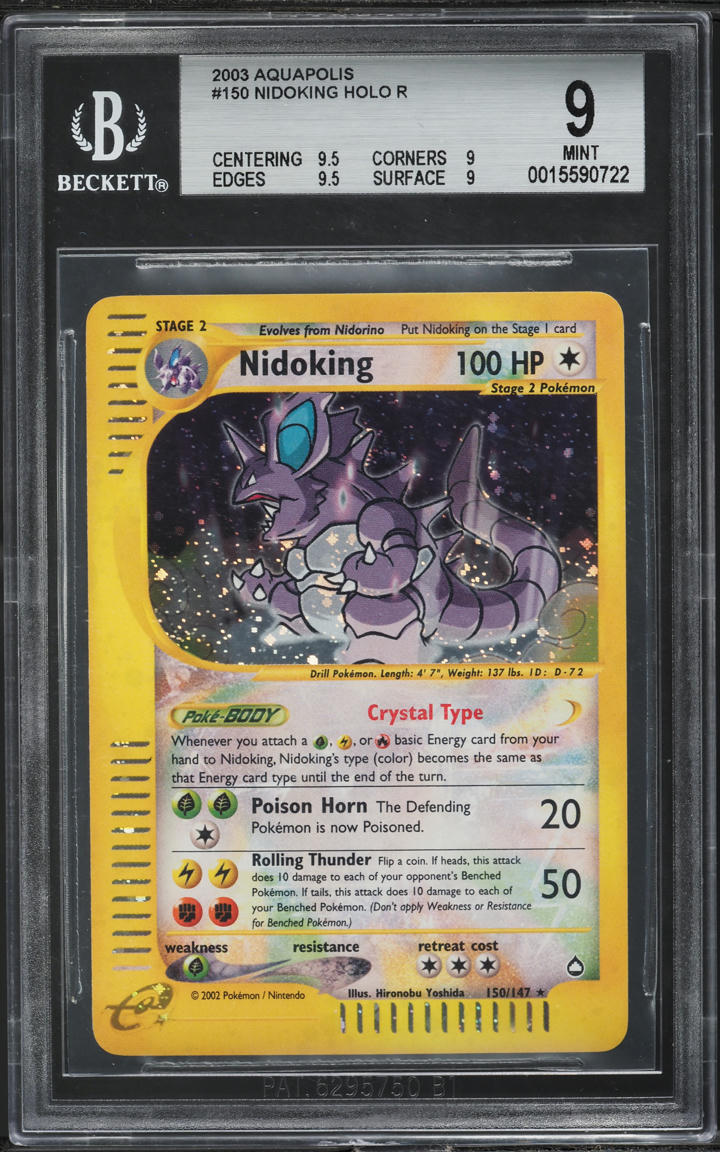 2003 POKEMON AQUAPOLIS HOLO CRYSTAL NIDOKING #150 BGS 9 MINT