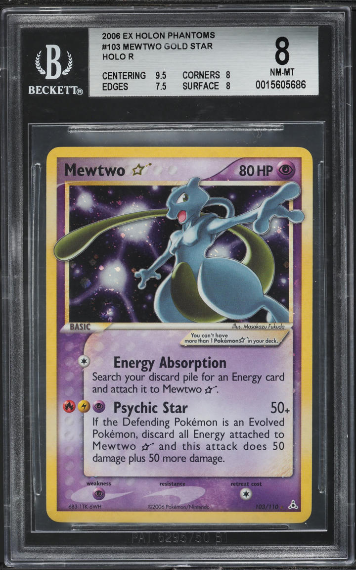 2006 POKEMON EX HOLON PHANTOMS HOLO MEWTWO GOLD STAR #103 BGS 8 NM-MT