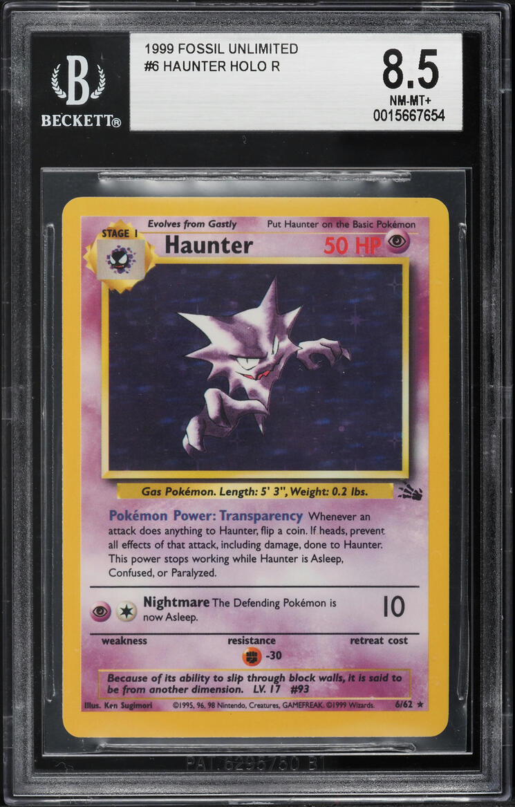 1999 POKEMON FOSSIL HOLO HAUNTER #6 BGS 8.5 NM-MT+