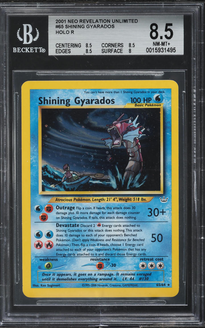 2001 POKEMON NEO REVELATION 1ST EDITION HOLO SHINING GYARADOS #65 BGS 8.5 NM-MT+