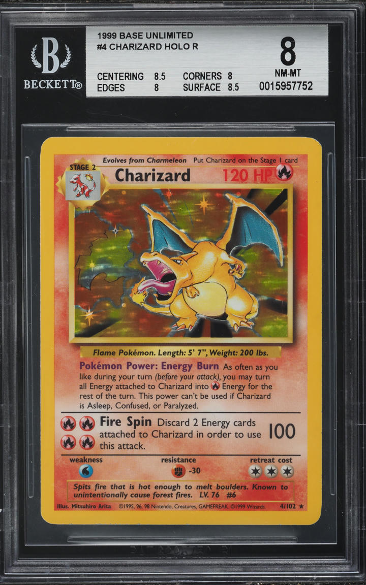 1999 POKEMON BASE SET HOLO CHARIZARD #4 BGS 8 NM-MT