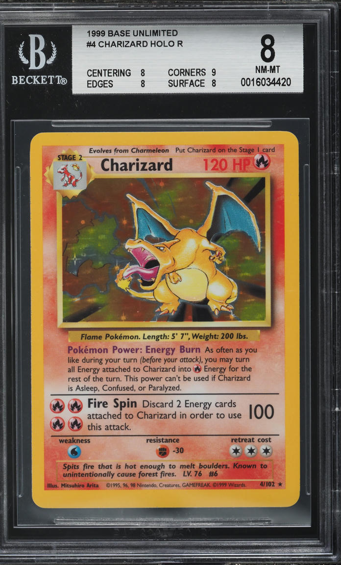 1999 POKEMON BASE SET HOLO CHARIZARD #4 BGS 8 NM-MT