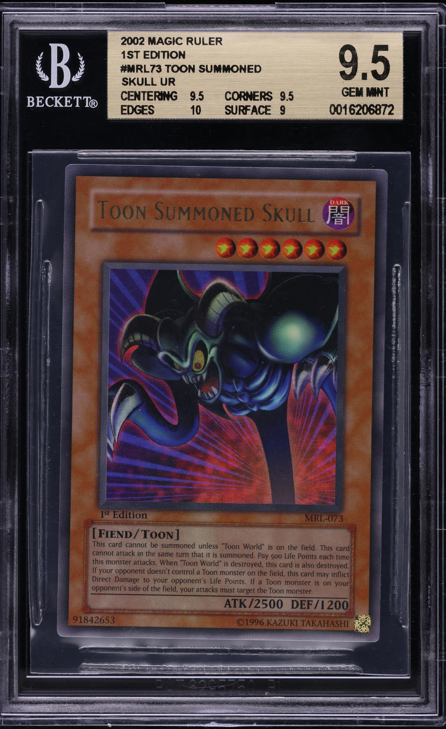 2002 YU-GI-OH! MAGIC RULER 1ST EDITION TOON SUMMONED SKULL MRL-073 BGS 9.5 GEM MINT