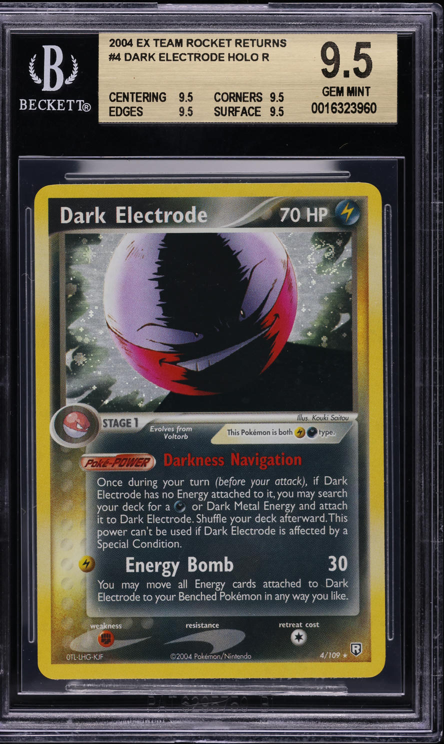 2004 POKEMON EX TEAM ROCKET RETURNS HOLO DARK ELECTRODE #4 BGS 9.5 GEM MINT