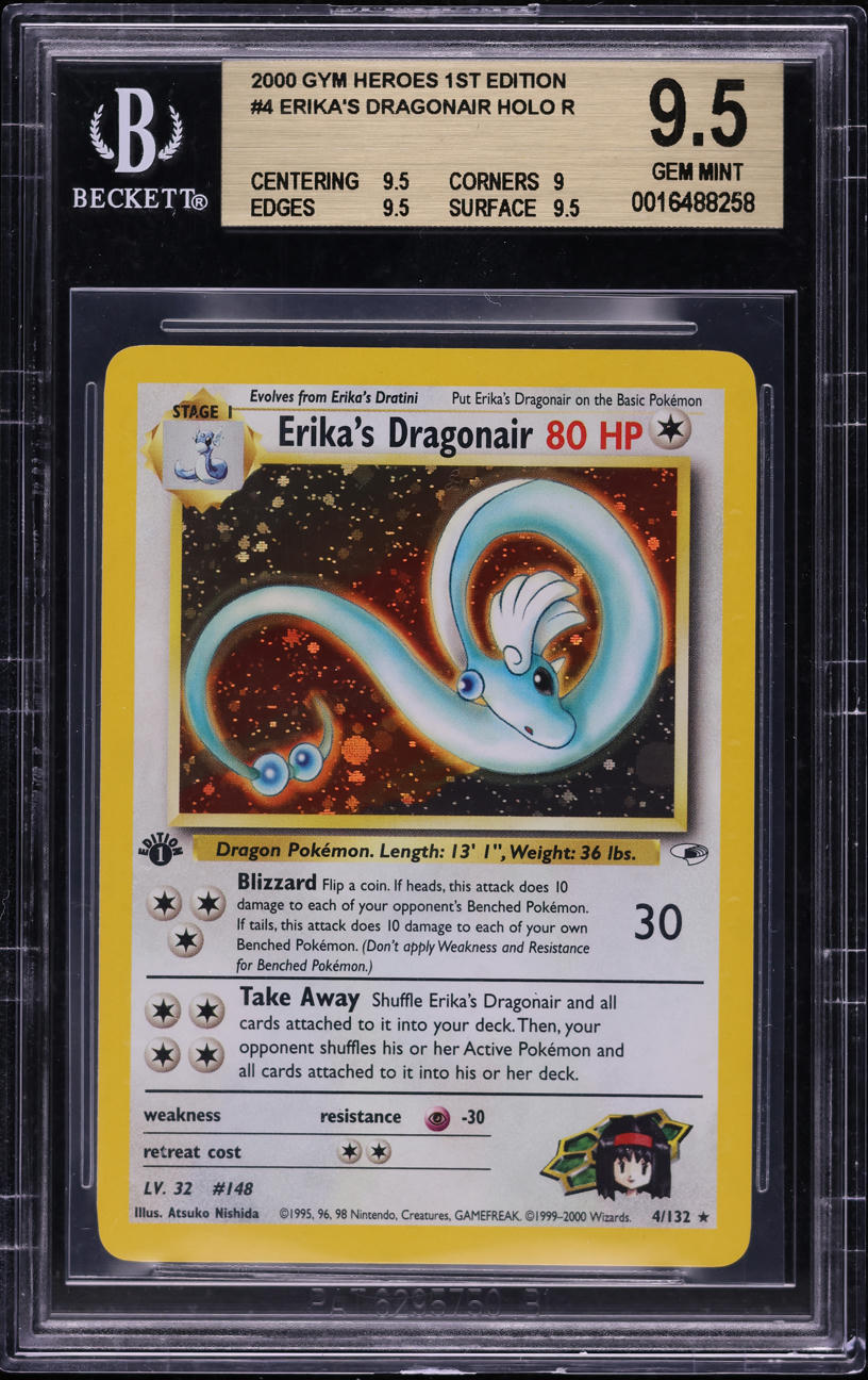 2000 POKEMON GYM HEROES 1ST EDITION HOLO ERIKA'S DRAGONAIR #4 BGS 9.5 GEM MINT