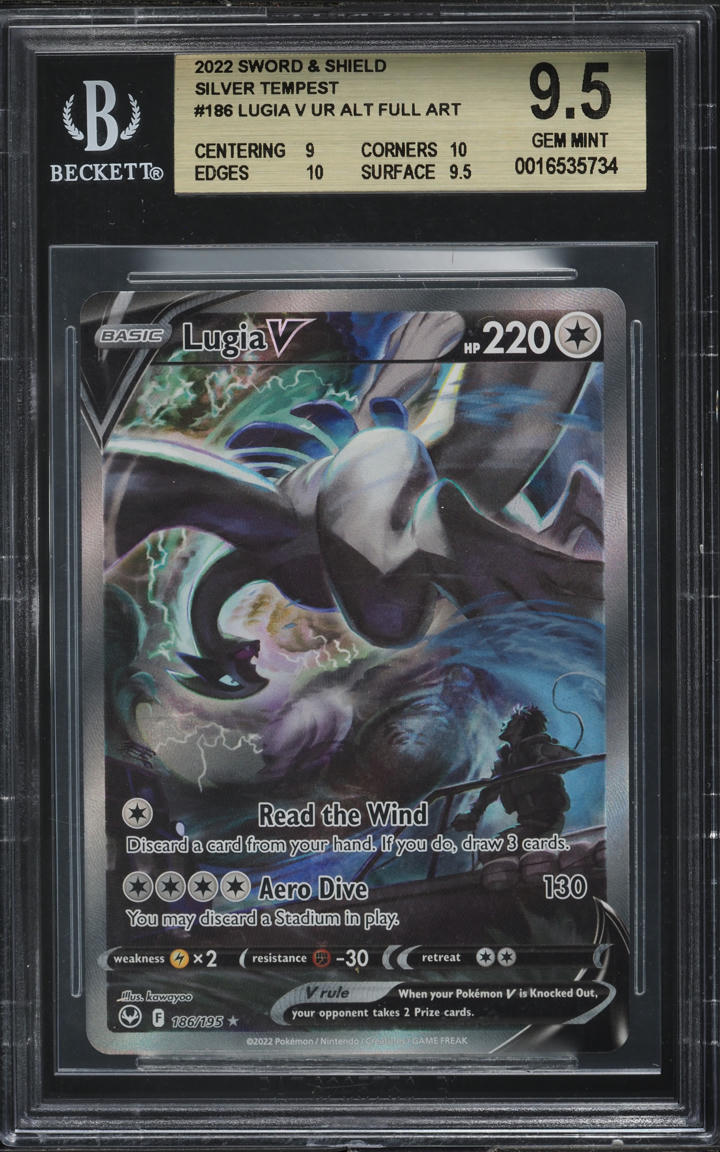 2022 POKEMON SWORD & SHIELD SILVER TEMPEST LUGIA V #186 BGS 9.5 GEM MINT