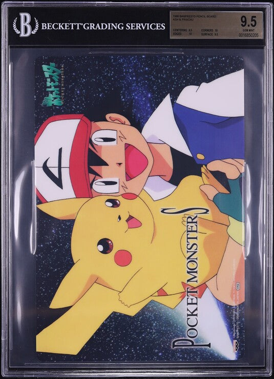 1998 POKEMON ASH & PIKACHU PENCIL BOARD BGS 9.5