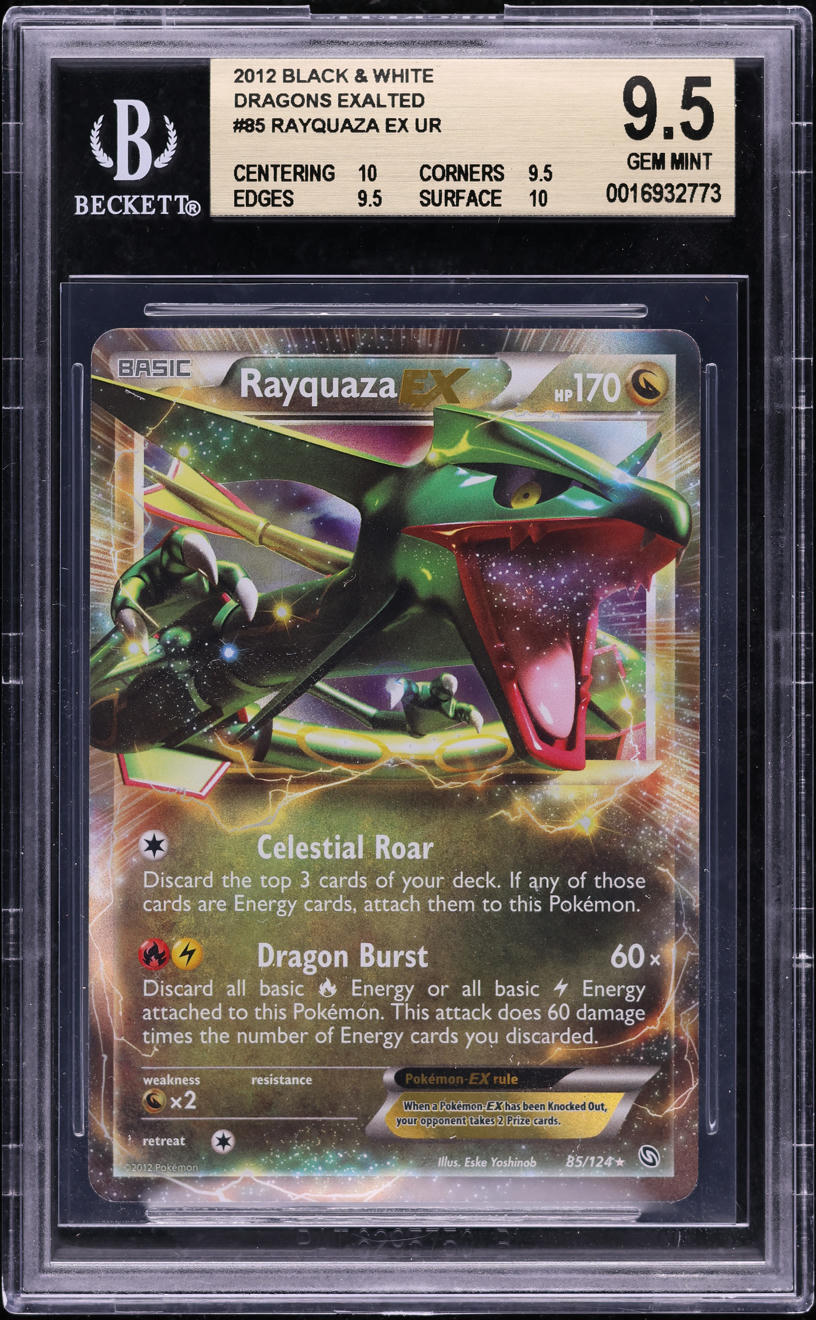 2012 POKEMON BLACK AND WHITE DRAGONS EXALTED RAYQUAZA EX #85 BGS 9.5