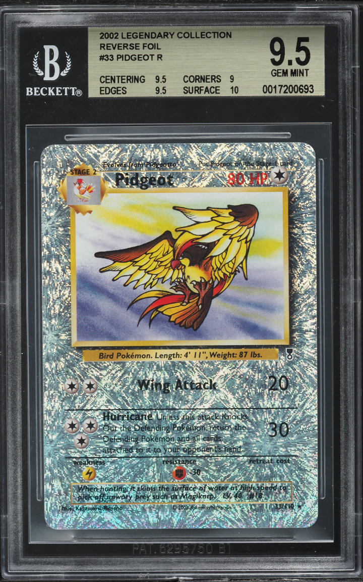 2002 POKEMON LEGENDARY COLLECTION REVERSE HOLO PIDGEOT #33 BGS 9.5 GEM MINT