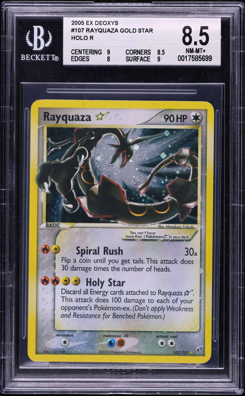 2005 POKEMON EX DEOXYS HOLO RAYQUAZA GOLD STAR #107 BGS 8.5 NM-MT+