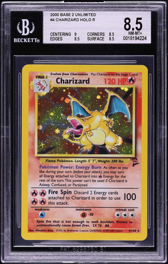 2000 POKEMON BASE SET 2 HOLO CHARIZARD #4 BGS 8.5 NM-MT+ – lowpopping