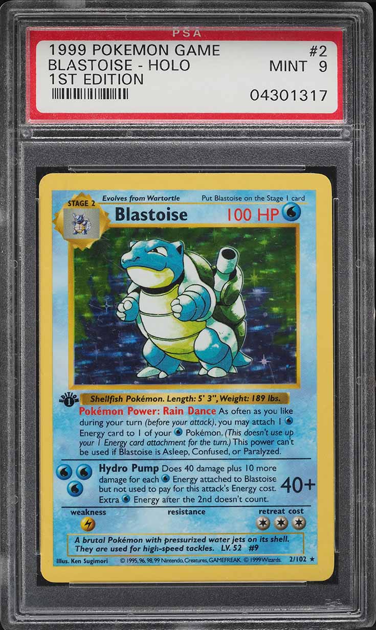 1999 POKEMON BASE SET SHADOWLESS 1ST EDITION HOLO BLASTOISE #2 PSA 9 MINT