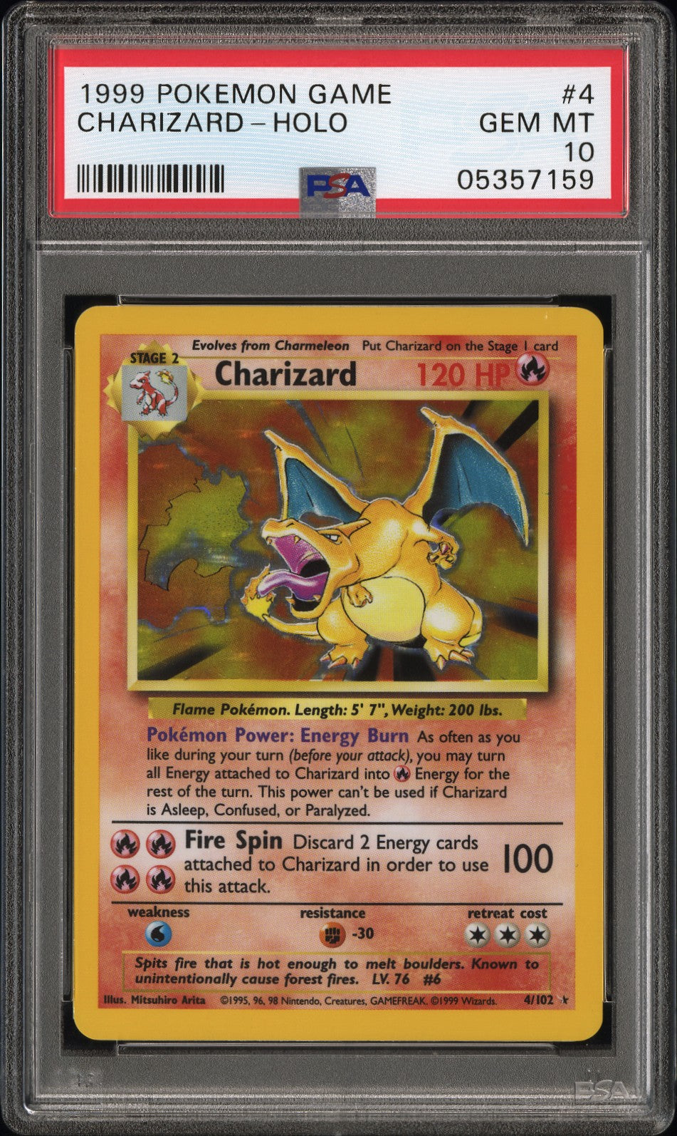 1999 POKEMON BASE SET HOLO CHARIZARD #4 PSA 10