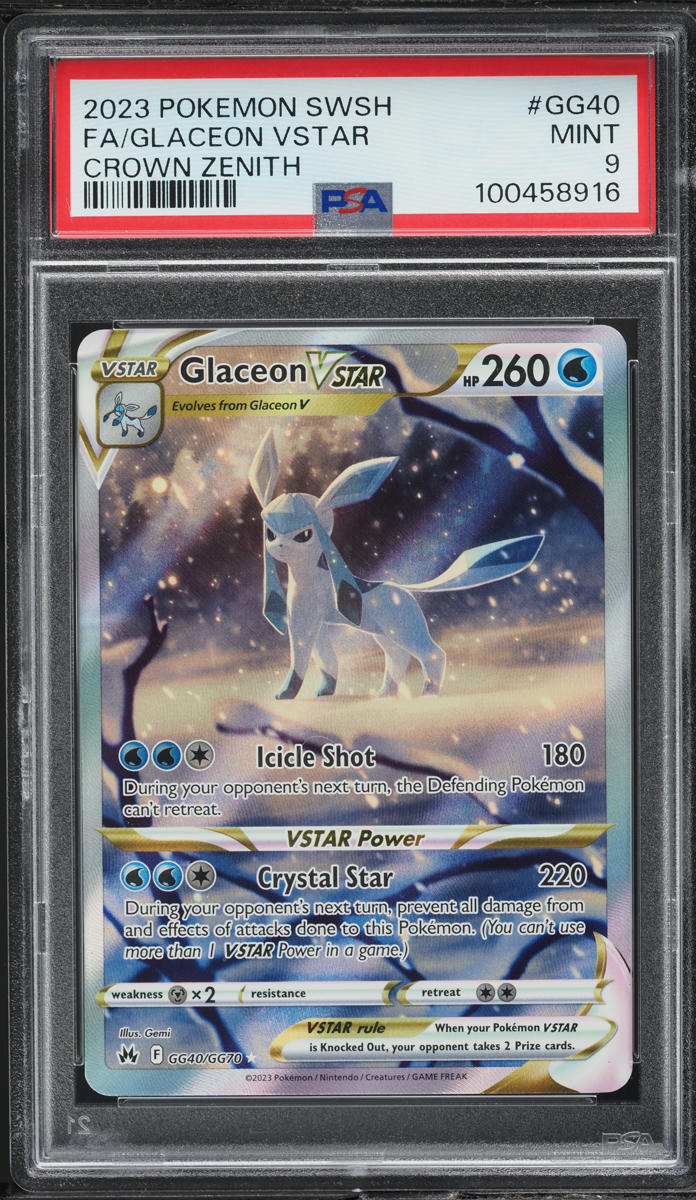 2023 POKEMON SWSH CROWN ZENITH FULL ART GLACEON VSTAR #GG40 PSA 9 MINT