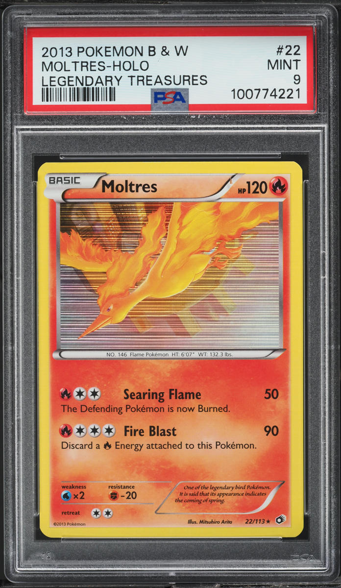 2013 POKEMON BLACK & WHITE LEGENDARY TREASURES HOLO MOLTRES #22 PSA 9 MINT
