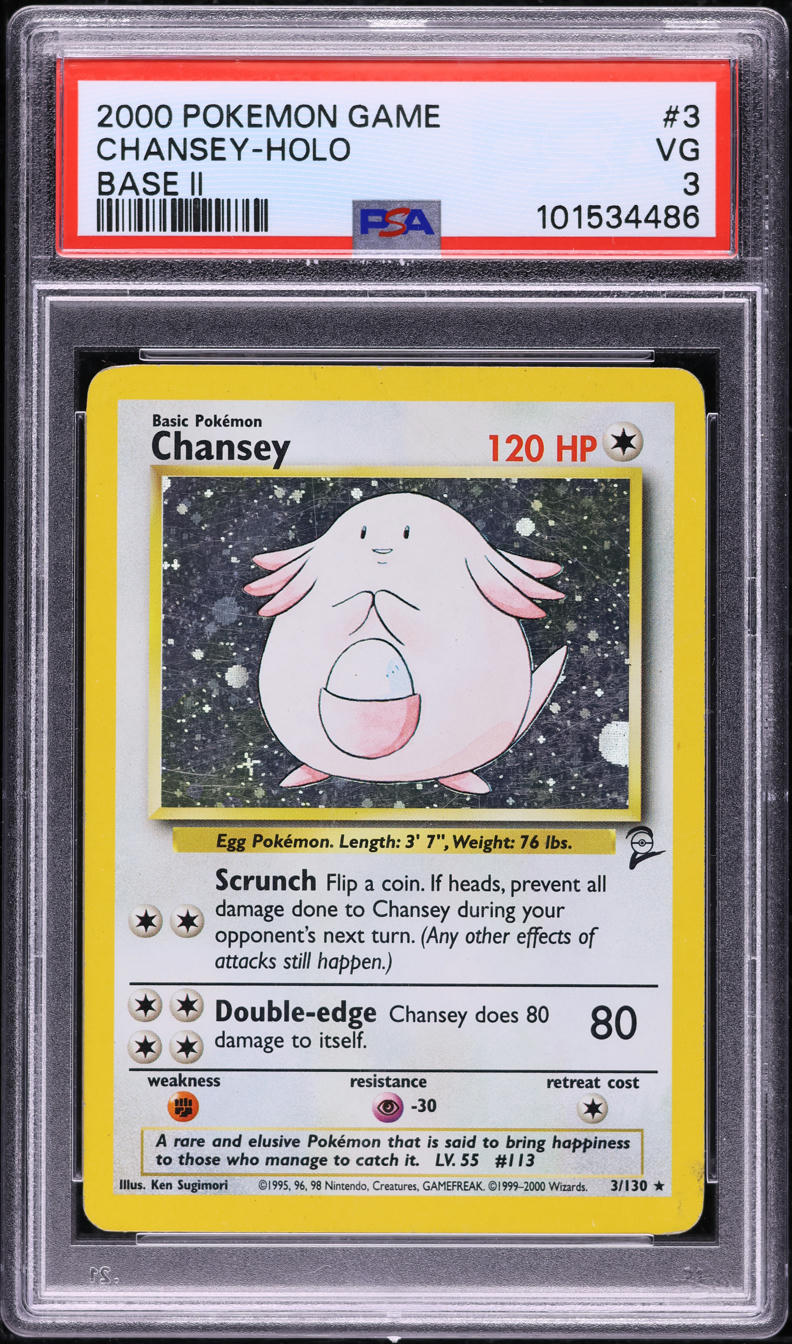 2000 POKEMON BASE SET 2 HOLO CHANSEY #3 PSA 3 VG