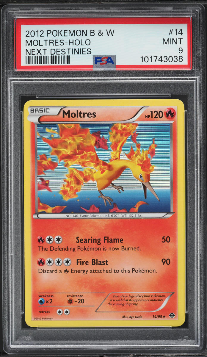 2012 POKEMON BLACK & WHITE NEXT DESTINIES HOLO MOLTRES #14 PSA 9 MINT