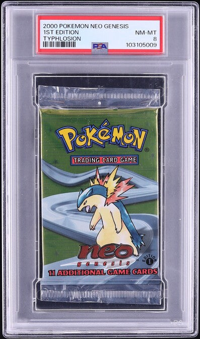 2000 POKEMON NEO GENESIS 1ST EDITION TYPHLOSION BOOSTER PACK PSA 8