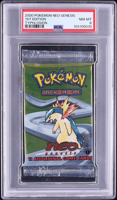 2000 POKEMON NEO GENESIS 1ST EDITION TYPHLOSION BOOSTER PACK PSA 8
