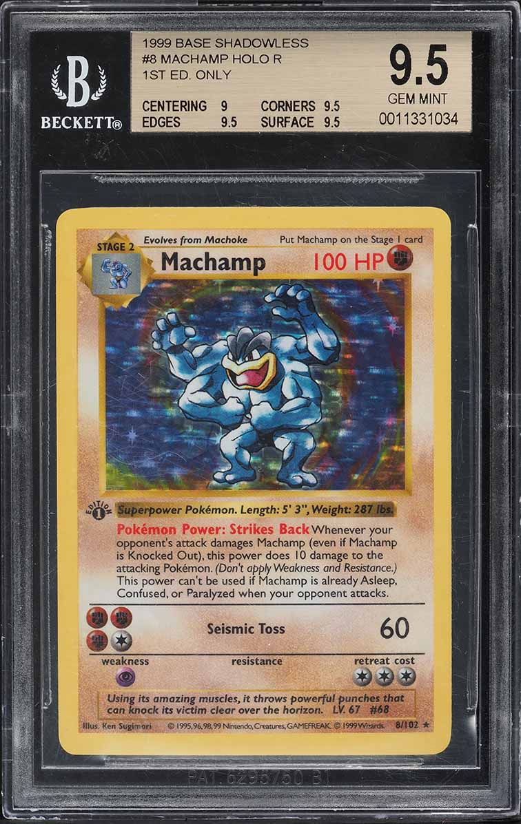1999 POKEMON BASE SET SHADOWLESS 1ST EDITION HOLO MACHAMP #8 BGS 9.5 G ...