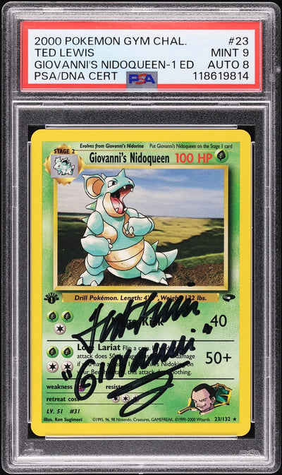 2000 POKEMON GYM CHALLENGE 1ST EDITION GIOVANNI'S NIDOQUEEN #23 TED LEWIS AUTO 8 PSA 9 *VOICE ACTOR*