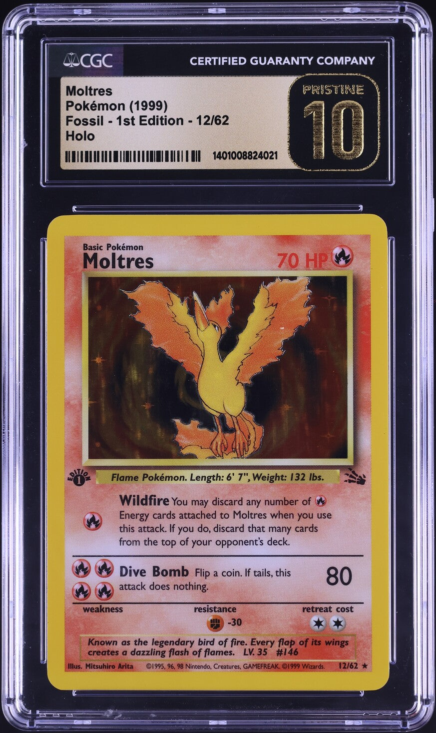 1999 POKEMON FOSSIL 1ST EDITION HOLO MOLTRES #12 CGC 10 PRISTINE
