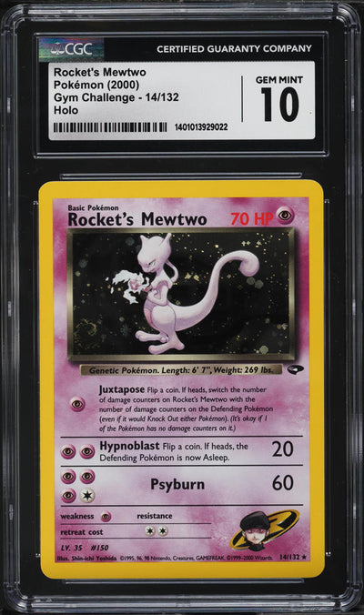 2000 POKEMON GYM CHALLENGE HOLO ROCKET'S MEWTWO #14 CGC 10 GEM MINT