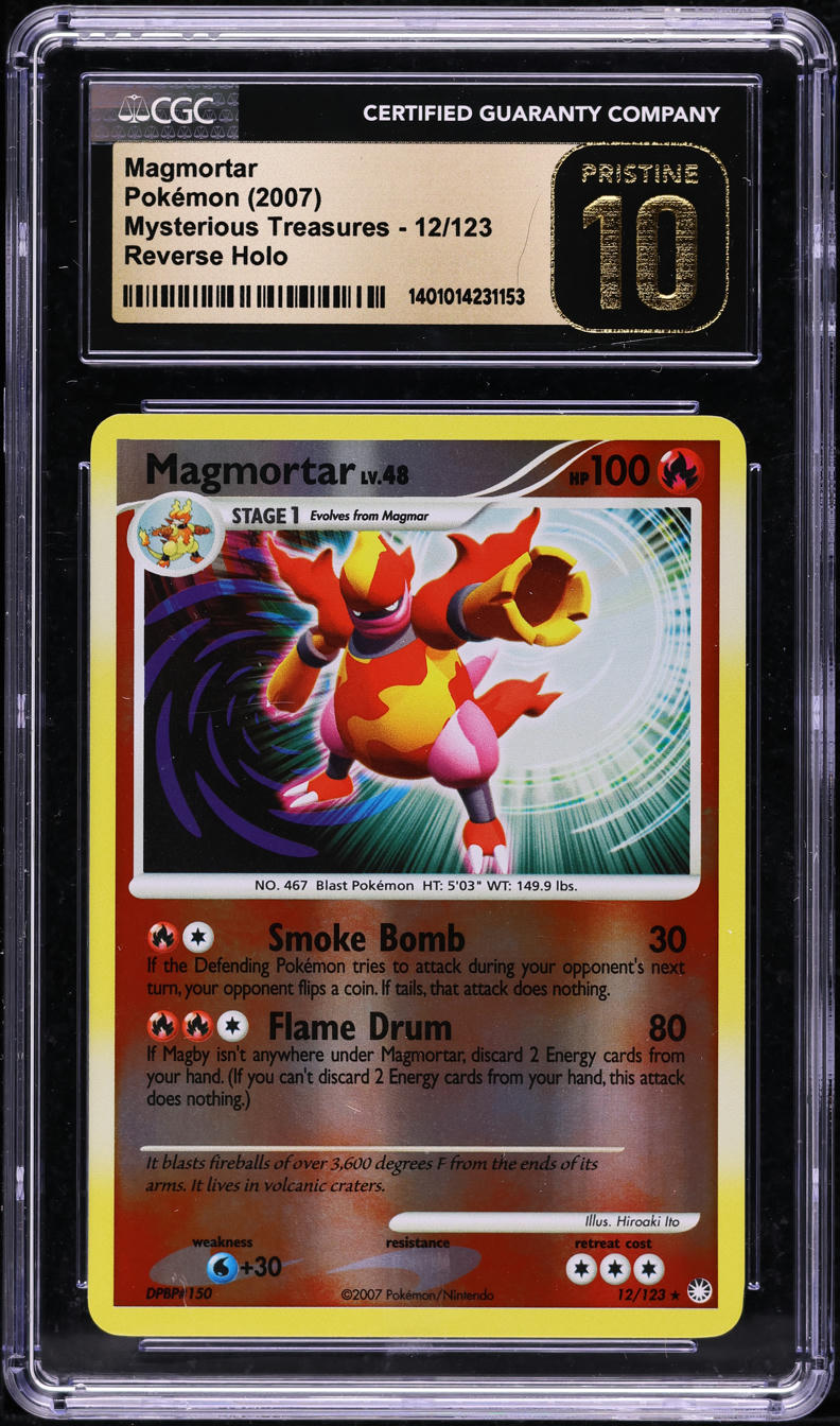2007 POKEMON DP MYSTERIOUS TREASURES REVERSE HOLO MAGMORTAR #12 CGC 10 PRISTINE