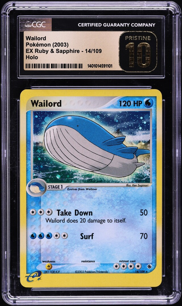 2003 POKEMON EX RUBY & SAPPHIRE HOLO WAILORD #14 CGC 10 PRISTINE ...