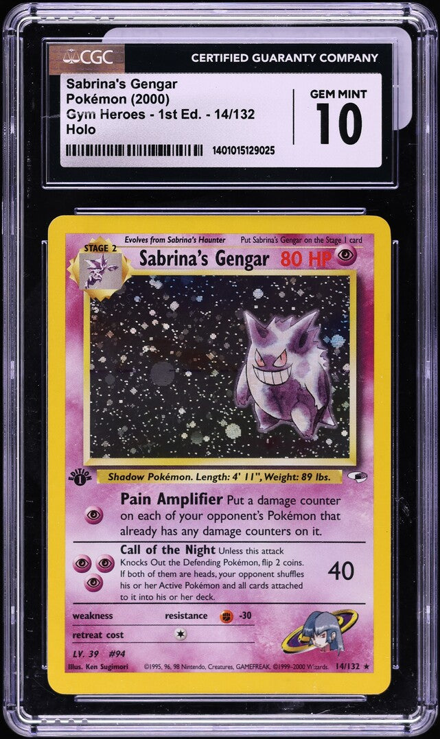 2000 POKEMON GYM HEROES 1ST EDITION HOLO SABRINA'S GENGAR #14 CGC 10