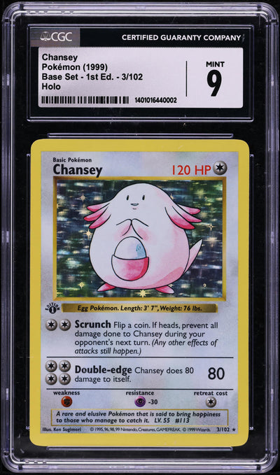 1999 POKEMON BASE SET 1ST EDITION HOLO CHANSEY #3 CGC 9 MINT