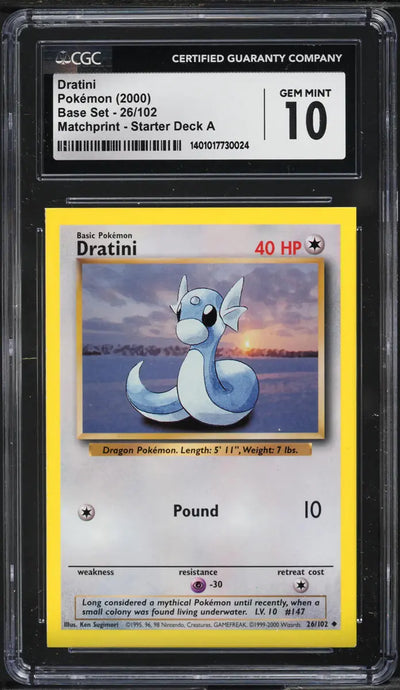 2000 POKEMON BASE SET MATCHPRINT STARTER DECK A DRATINI #26 CGC 10 GEM MINT