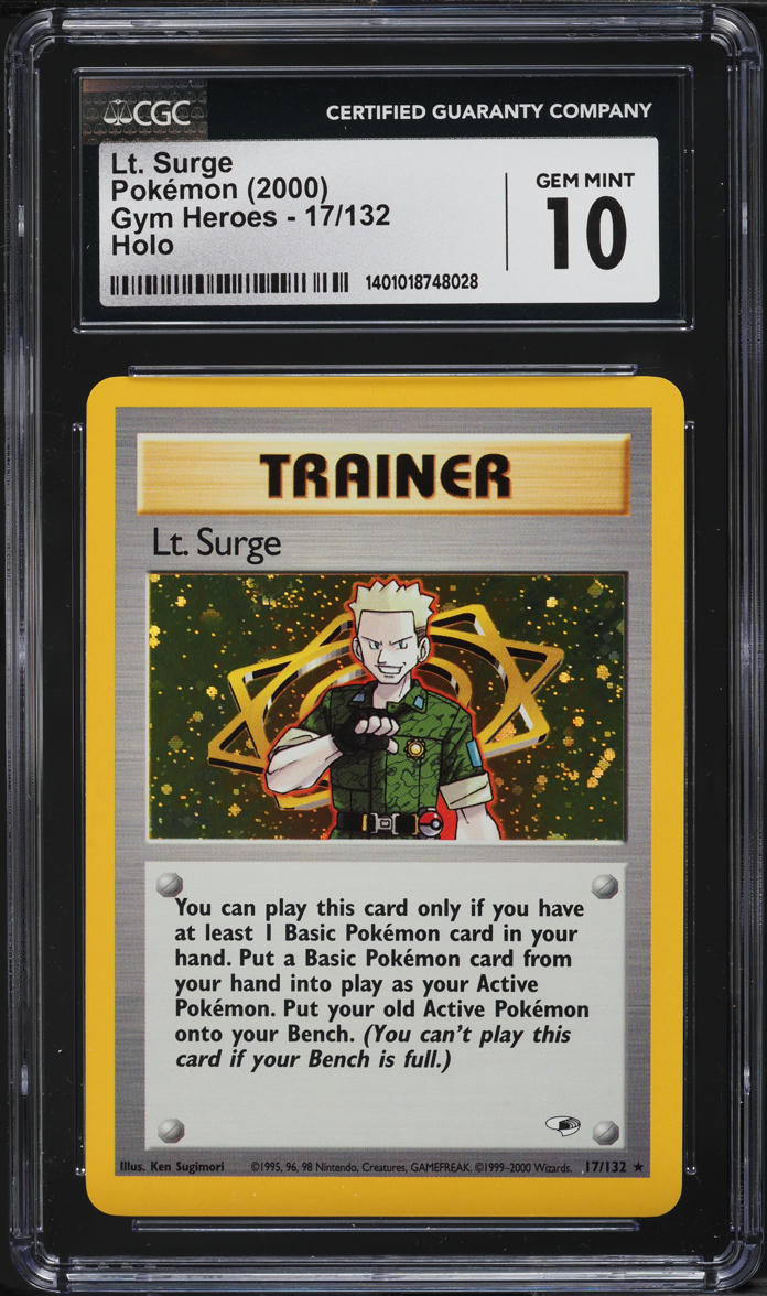 2000 POKEMON GYM HEROES HOLO LT. SURGE #17 CGC 10 GEM MINT