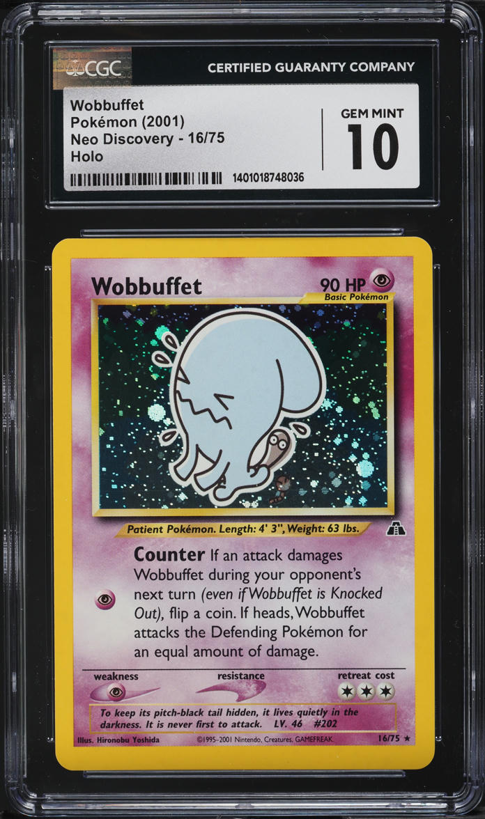 2001 POKEMON NEO DISCOVERY HOLO WOBBUFFET #16 CGC 10 GEM MINT