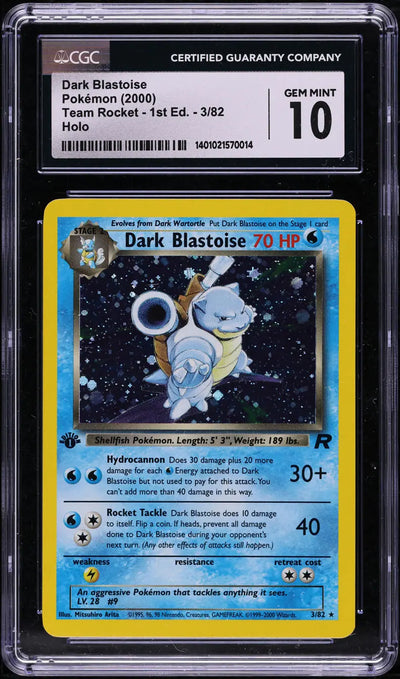 2000 POKEMON TEAM ROCKET 1ST EDITION HOLO DARK BLASTOISE #3 CGC 10 GEM MINT