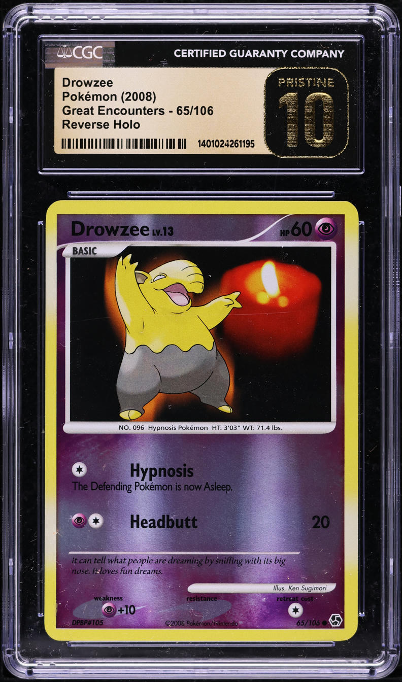 2008 POKEMON DIAMOND & PEARL GREAT ENCOUNTERS REVERSE HOLO DROWZEE #65 CGC 10 PRISTINE