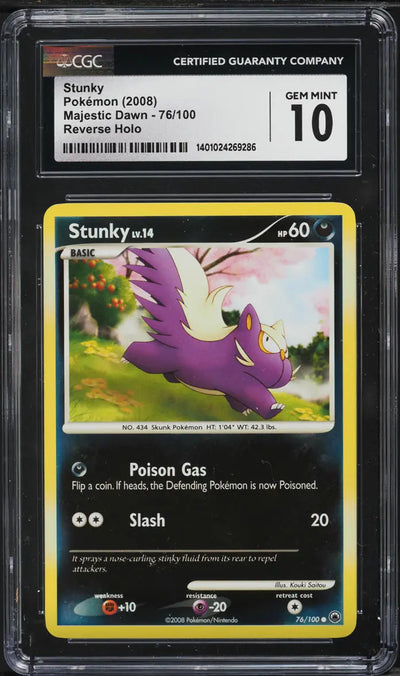 2008 POKEMON MAJESTIC DAWN REVERSE HOLO STUNKY #76 CGC 10 GEM MINT